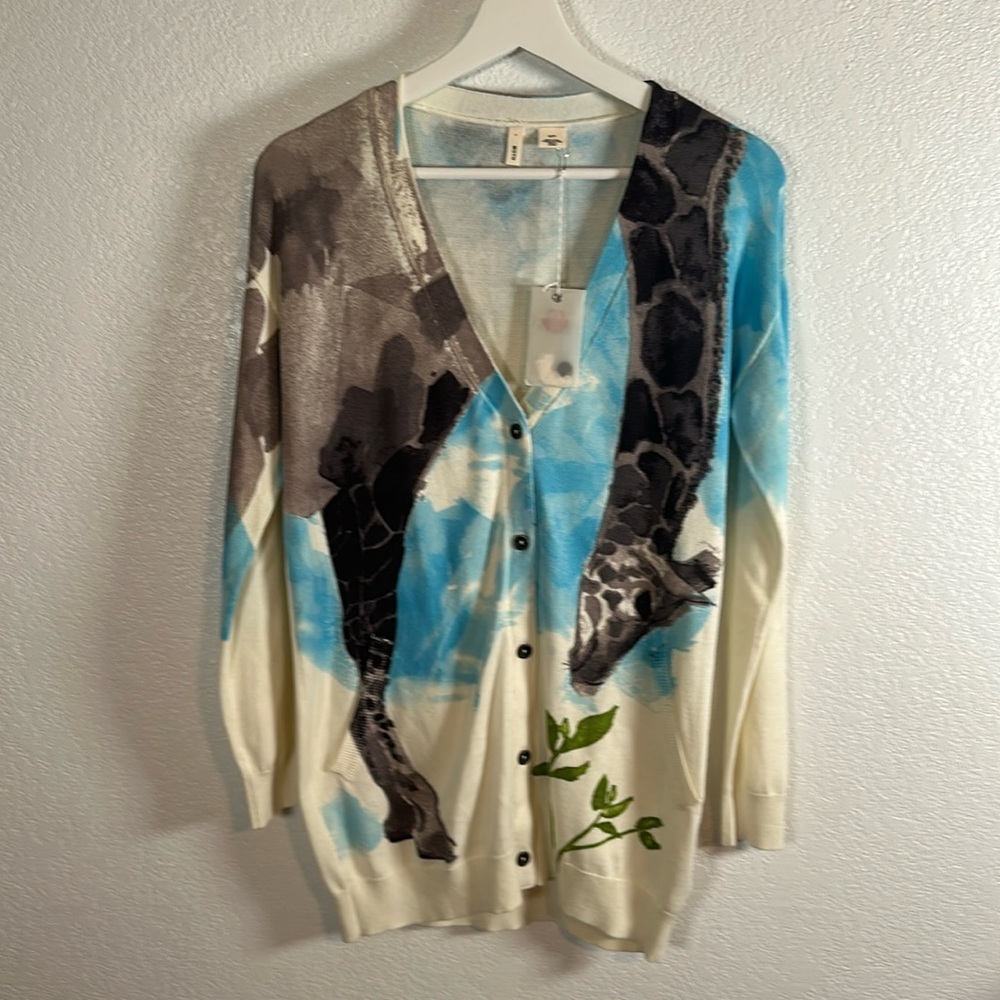 Moth Cream and Blue Giraffe Cardigan